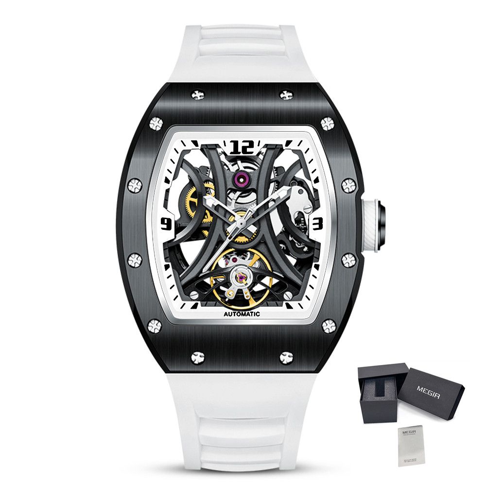 MEGIR Skeleton Big Dial Men Mechanical Watch Fashion Luminous Automatic Movement Wristwatch Stainless Steel Case Clock 9190-11-20