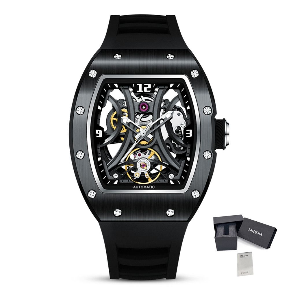 MEGIR Skeleton Big Dial Men Mechanical Watch Fashion Luminous Automatic Movement Wristwatch Stainless Steel Case Clock 9190-11-16