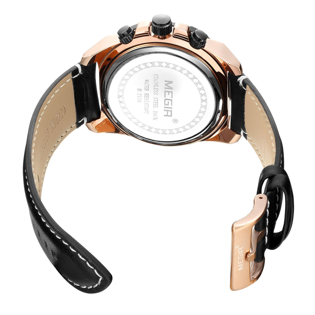 MEGIR Luxury Men Casual Sport Watch Leather Strap Quartz Wristwatch Waterproof Calendar Man Chronograph Clock Montre Homme 2118-14