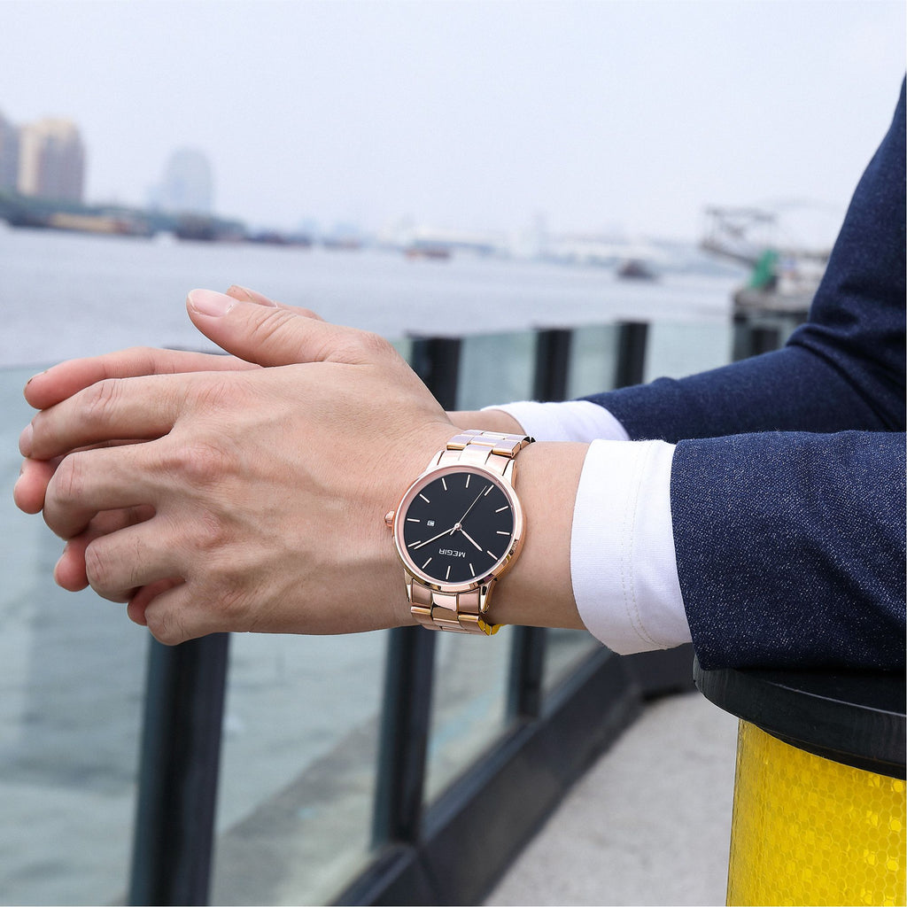 MEGIR Quartz Watch for Men Top Brand Luxury Steel Band Wristwatches Business Casual Date Clock Waterproof Relogio Masculino 2164-3
