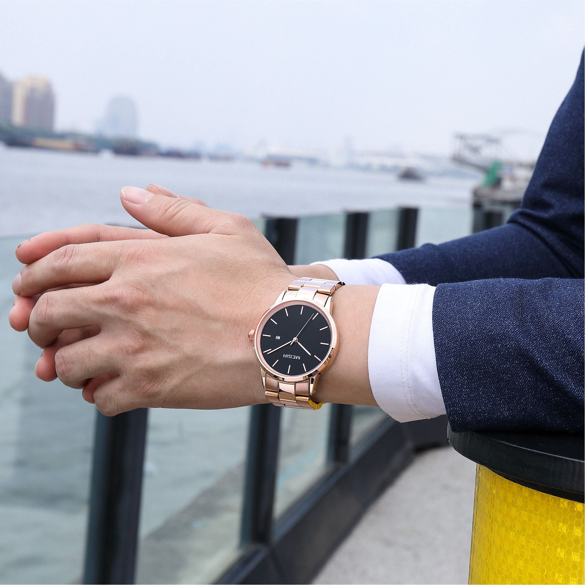 MEGIR Quartz Watch for Men Top Brand Luxury Steel Band Wristwatches Business Casual Date Clock Waterproof Relogio Masculino 2164-3