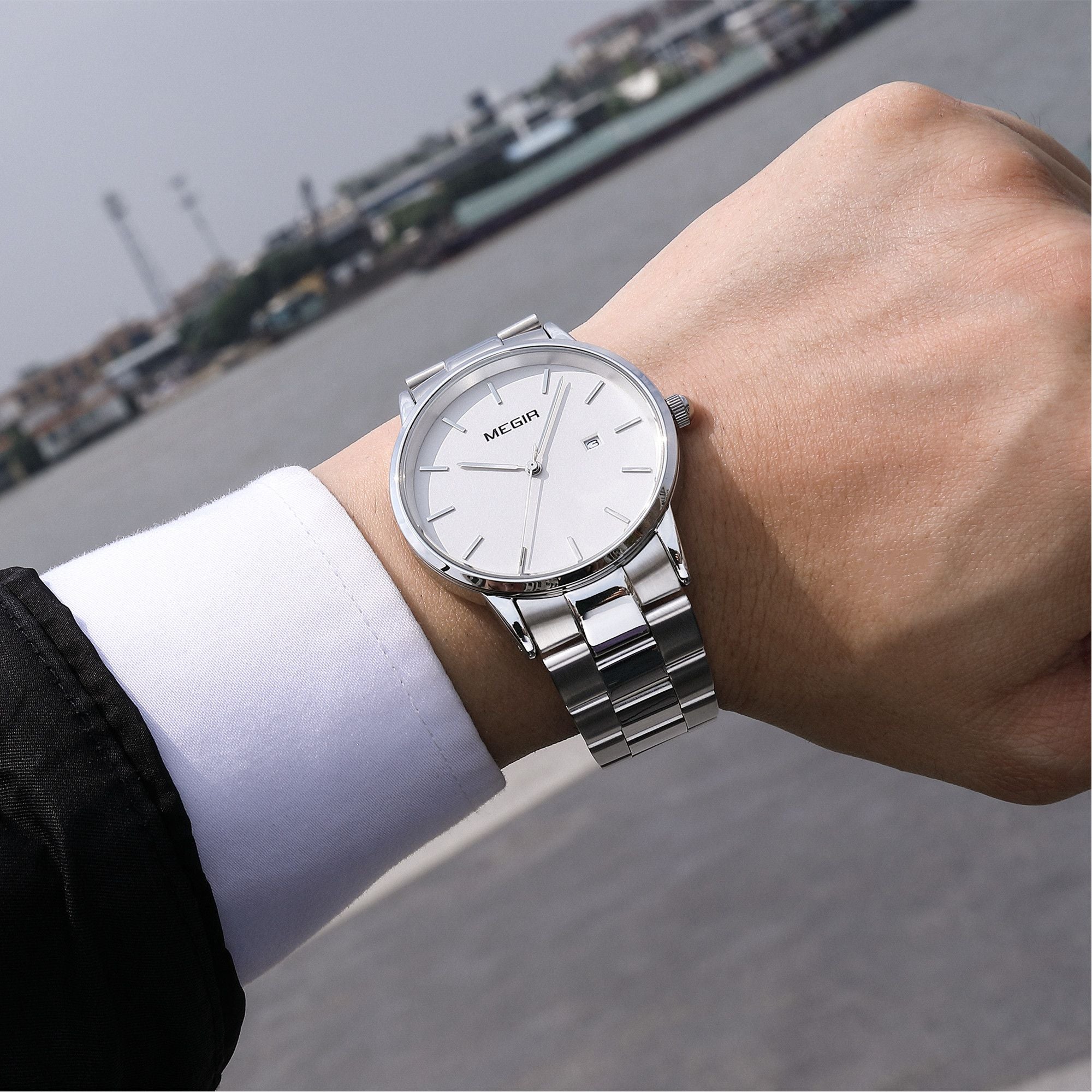 MEGIR Quartz Watch for Men Top Brand Luxury Steel Band Wristwatches Business Casual Date Clock Waterproof Relogio Masculino 2164-2