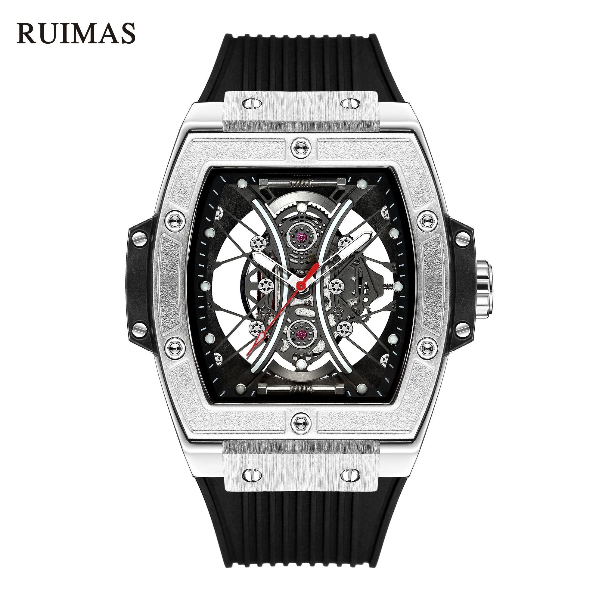 RUIMAS Quartz Sport Watches for Man Hollow Out Fashion Men Wristwatch 3ATM Waterproof Silicone Strap Clock Relogio Masculino 334-0