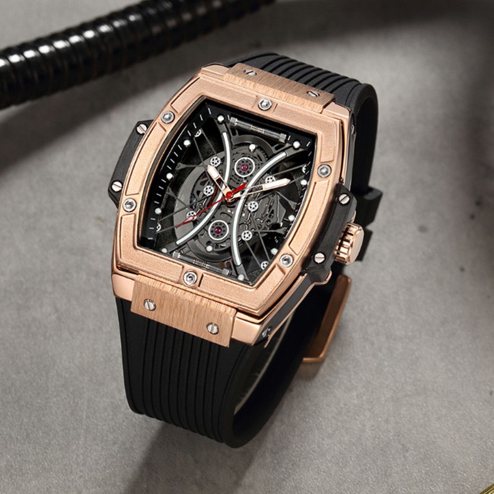 RUIMAS Quartz Sport Watches for Man Hollow Out Fashion Men Wristwatch 3ATM Waterproof Silicone Strap Clock Relogio Masculino 334-4
