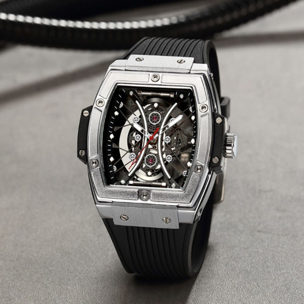 RUIMAS Quartz Sport Watches for Man Hollow Out Fashion Men Wristwatch 3ATM Waterproof Silicone Strap Clock Relogio Masculino 334-5