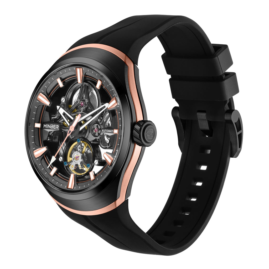 MINBER Skeleton Dial Mechanical Watches for Men Luxury Automatic Movement Sports Wristwatches Waterproof Reloj Hombre 6004G-3-11