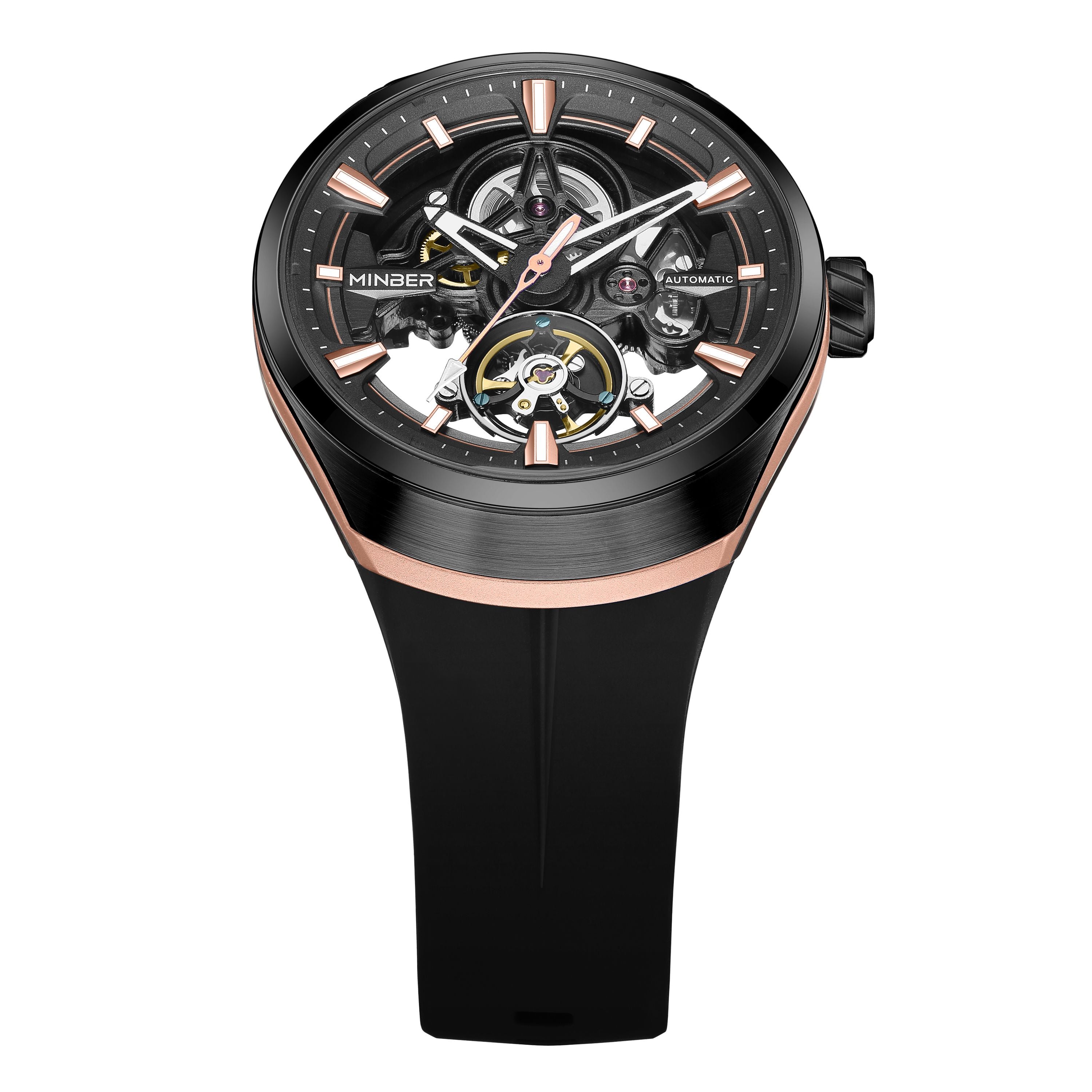 MINBER Skeleton Dial Mechanical Watches for Men Luxury Automatic Movement Sports Wristwatches Waterproof Reloj Hombre 6004G-3-12