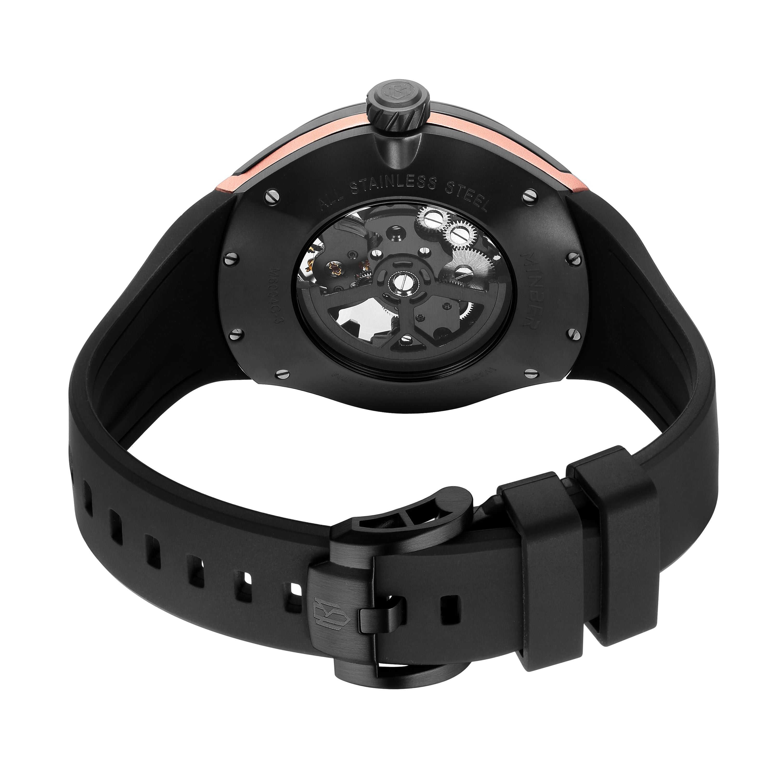 MINBER Skeleton Dial Mechanical Watches for Men Luxury Automatic Movement Sports Wristwatches Waterproof Reloj Hombre 6004G-3-13