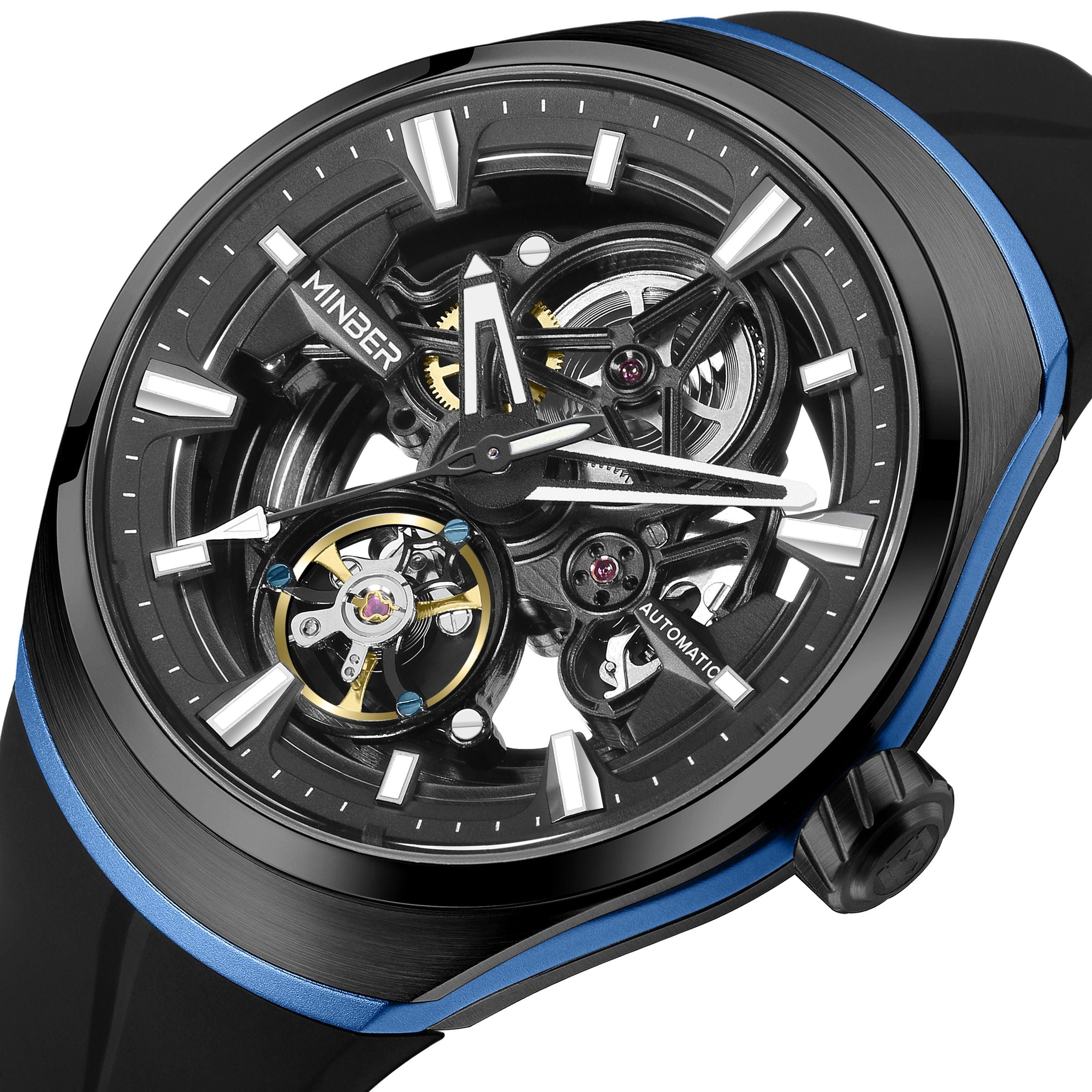 MINBER Skeleton Dial Mechanical Watches for Men Luxury Automatic Movement Sports Wristwatches Waterproof Reloj Hombre 6004G-3-9