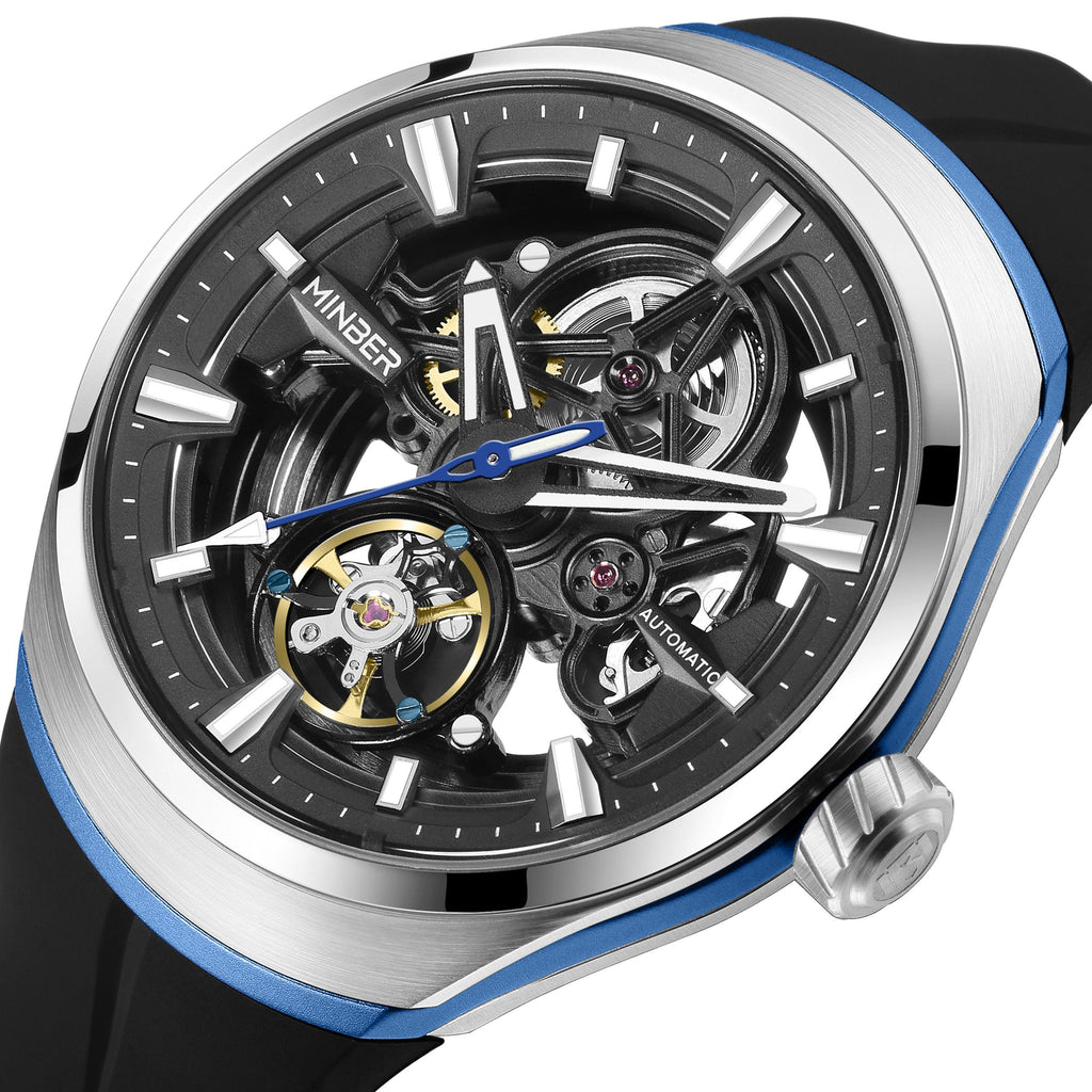 MINBER Skeleton Dial Mechanical Watches for Men Luxury Automatic Movement Sports Wristwatches Waterproof Reloj Hombre 6004G-3-8